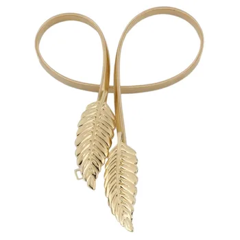 

Stylish Leaf shape Women Belt Metal Leaves Waistband Clasp Front Stretch Waistband Gold Silver elastic cummerbund Chain Belt