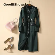 GoodliShowsi, новинка весны, высококлассные женские тренчи, кожаные Лоскутные однобортные пальто с поясом, Трендовое пальто