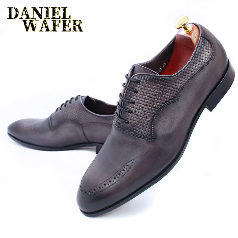 

LUXURY BRAND MEN OXFORD SHOES ITALIAN HANDMADE GENUINE LEATHER FORMAL SHOES LACE UP GRAY OFFICE BUSINESS WEDDING DRESS SHOES MEN