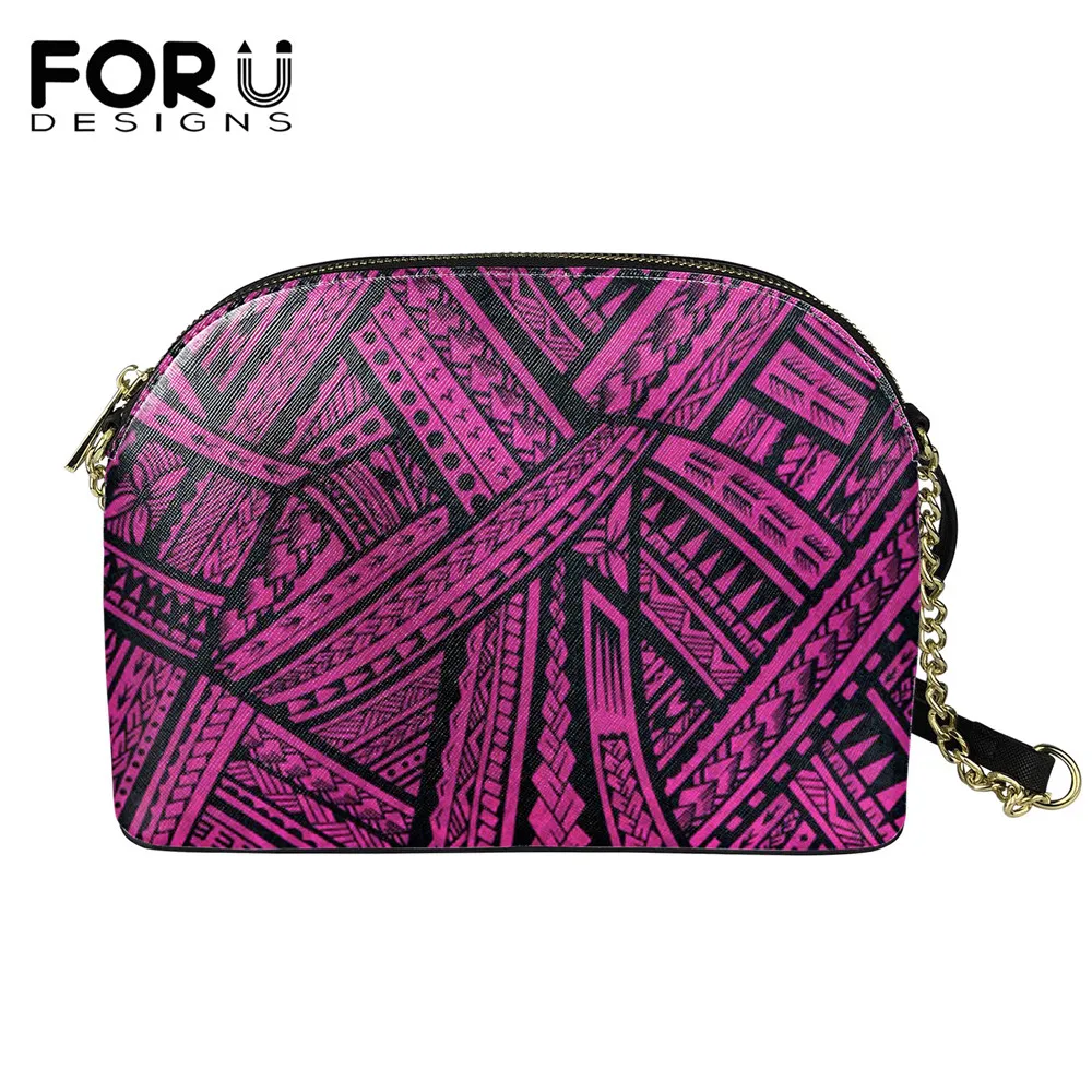

Polynesian Tribe Print Fashion Women Pu Leather Handbag Brand Designer Ladies Luxury Chain Shell Bag Shopping Coin Bolsa Mujwe