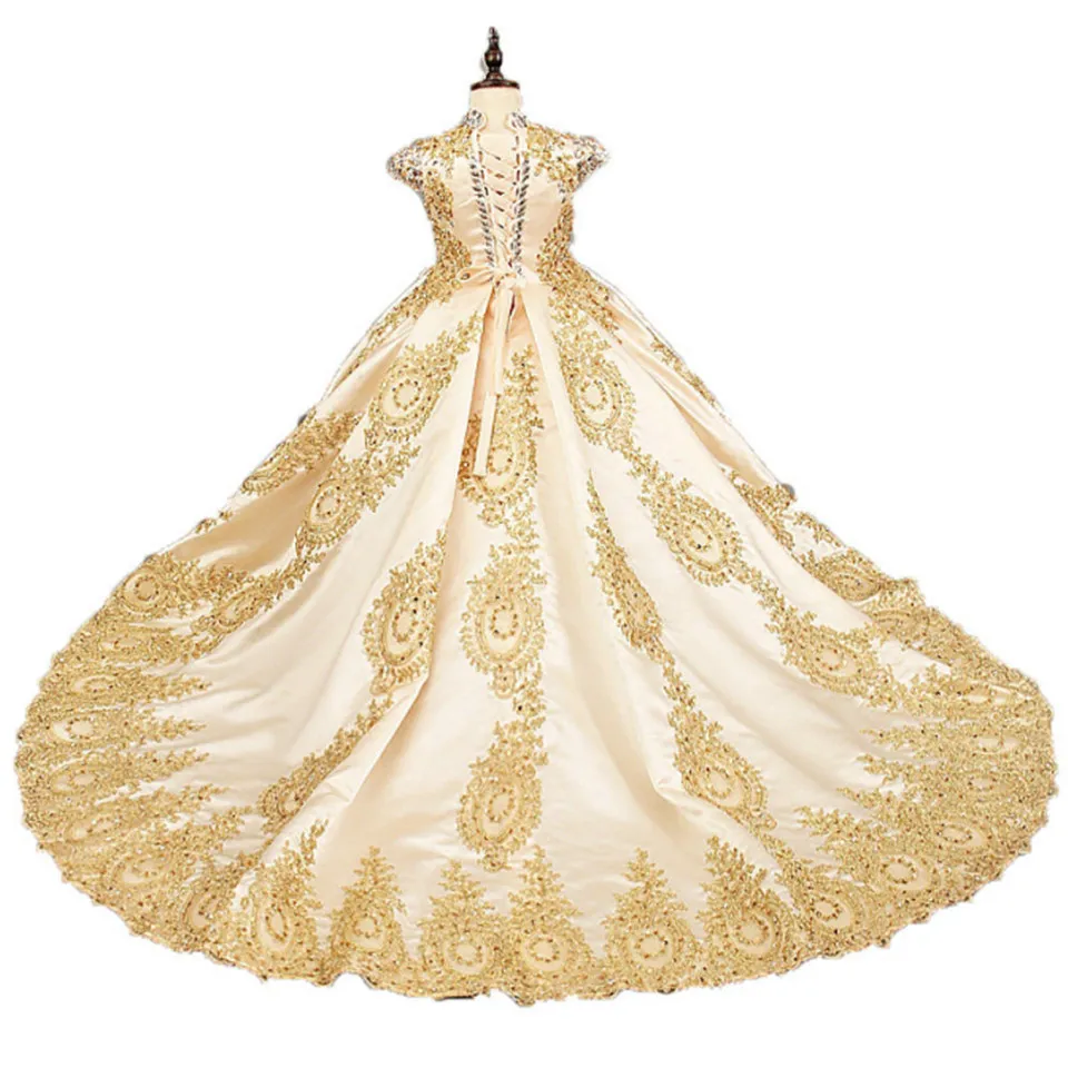 Роскошные платья принцессы с цветочным узором для девочек на свадьбу; золотые кружевные платья с аппликацией из бисера для девочек; атласные вечерние платья для первого причастия