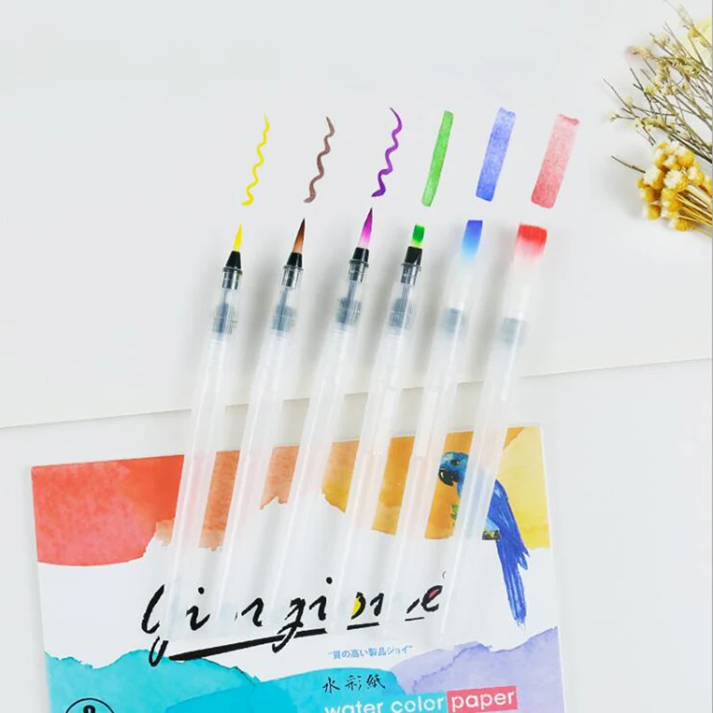 

3/6 PCS Set Water Paint Soft Brush Pen Watercolor Brush Pen refillable Nylon Brush Tip Pen For Painting Drawing Art Supplies