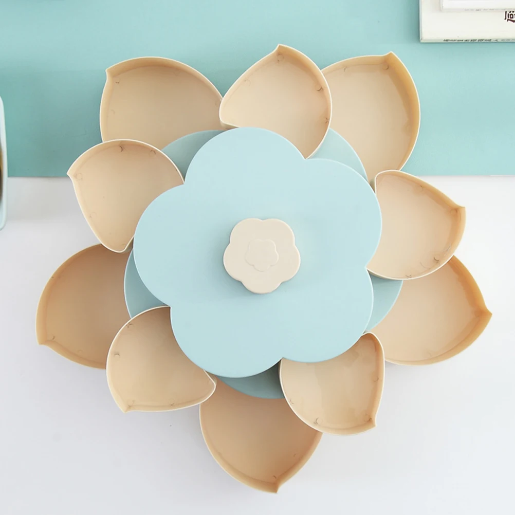 

Double Layers Fruit Tray Blue Flower Rotating Candy Box Party Snacks Serving Plate for Appetizer Nuts Dried Fruit