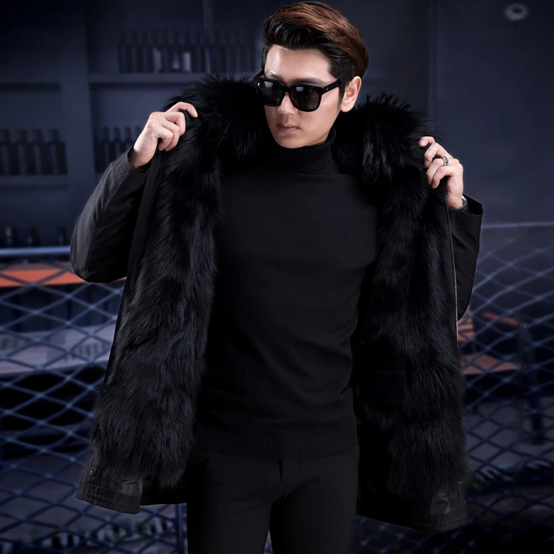 JKP Winter Men's Long Parka Mink Lined Hooded Fur Coat Thickened Thermal Insulation Business Casual Leather Keep WarmJacket