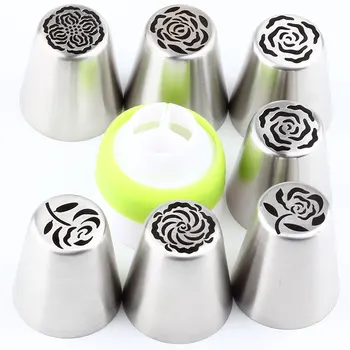 

Russian Pastry 7Pcs/Set Nozzles Tulip Icing Piping Cream Nozzles Tips 1Pcs Coupler Decorating Tips Set Cake Cupcake Decorator