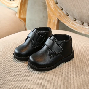 Черный Claladoudou 12-14cm Brand Baby Walking Shoes Girls Pu Leather Boys Pure Boots Autumn Single Shoes 0-2Years Princess Dress Shoes - Цвет: Черный