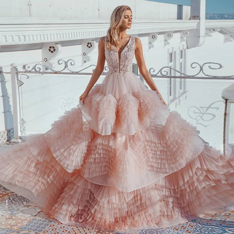 2020 Chic Girls Prom Dresses Puffy Tiered Tulle Show Formal Dress Evening dress Party Gowns Robe de soirée Abendkleider Custom