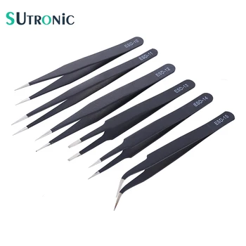 

6Pcs Anti-static ESD Stainless Steel Tweezers Maintenance Tools Industrial Precision Curved Straight Tweezers Repair hand Tools