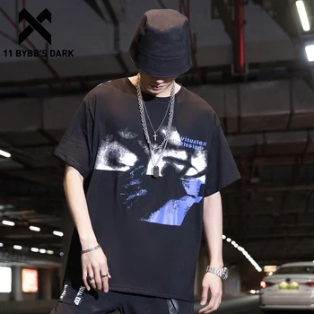 

11 BYBB'S DARK Hip Hop Character Print T Shirt Men 2020 Summer Dark Streetwear Tshirt Casual Oversized Cotton Short Sleeve Black