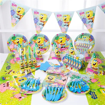 

Cartoon Spongebob Cute Party Disposable Tableware Paper Plate Napkins Cup Balloons Party Supplies Children Birthday Decorations