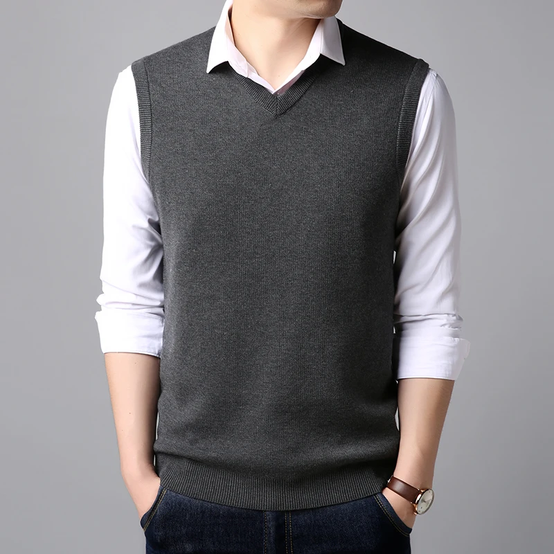 Knitted vest men's autumn and winter wool thick V-neck sleeveless vest simple warm autumn bottoming vest Knitted vest men's autumn and winter wool thick V-neck sleeveless vest simple warm autumn bottoming vest