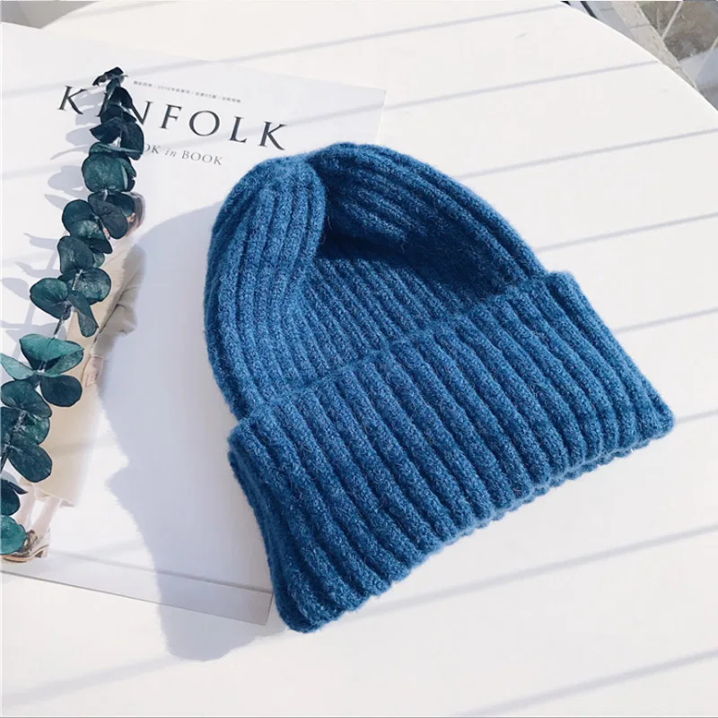Blue Новинка, вязаные шапки бини для женщин и мужчин, зимние шапки Skullies Beanies, модная женская теплая шапка унисекс, эластичная плотная шапка - Цвет: Blue