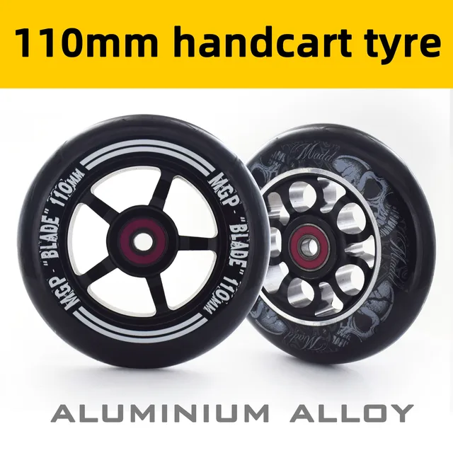 US $18.20 110mm handcart tyre Scooter wheels with iron hub stable and precise design black aluminium alloy CN