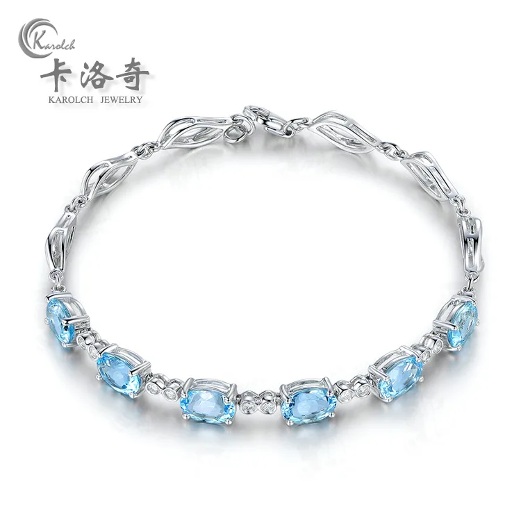 

Wholesale Bracelet Luxury Natural Blue Crystal Bracelet 18K Gold Plated Mount Zircon Color Gemstone Bracelet Jewelry with Box