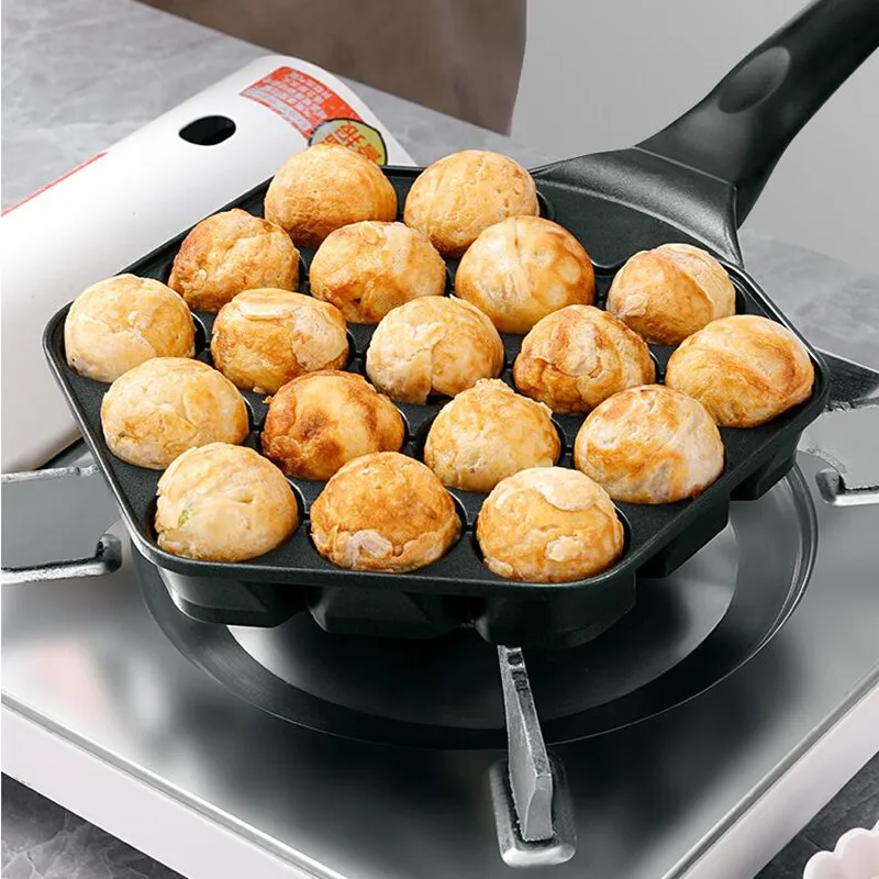 16 Hole Cast Iron Takoyaki Pan Cast Iron Skillet Nonstick Takoyaki Pan  Cooking Mould Tray Kitchen Accessories For Baking Octopus Ball Egg Puffs