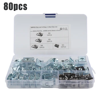

80pcs M4 M5 M6 M8 Spring Clamp Chimney U Nut Quick Clip Fastener Assortment Kit B-shaped U-shaped Spring Clip Chimney Nut
