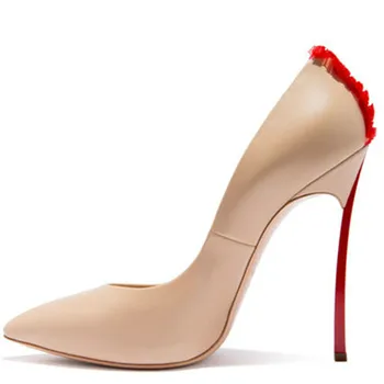 

YECHNE Woman Plus Size 33 43 High heels Shoes Sexy White Abrikoos Valentine Shoes Metals Decoration Teen Bruiloft Pumps