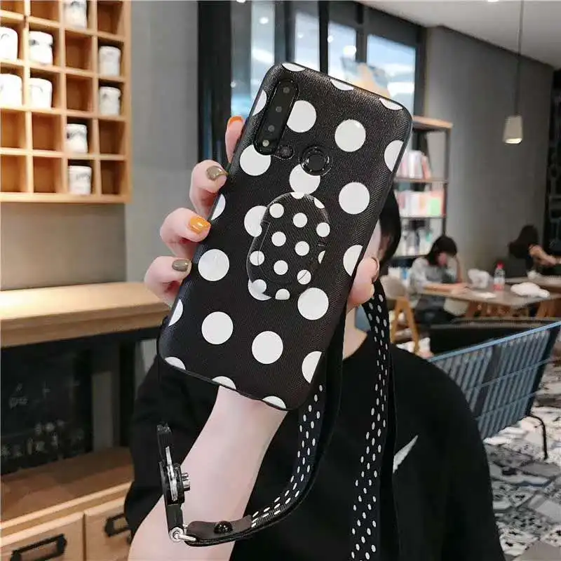 

phone case for Samsung A7 A6 A8s A9 A2 core A5 2018 case with mirror and lanyard soft tpu cute dots case cover with strap stand