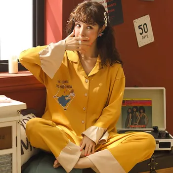 

Set Pj Set Loungewear Woman Sleepwear Fashion Style Casual Style Turn Down Collar New Soft Spring Autumn Woman Clothes Pajamas