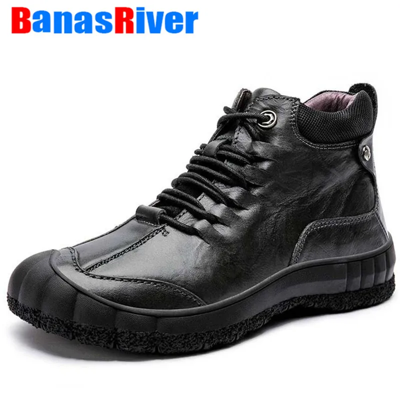 

2020 New Collision Toe Leather Men Boots Fashion Winter Walking Sneakers Snow Keep Warm Plush Ankle Snow Shoes Zapatos De Hombre