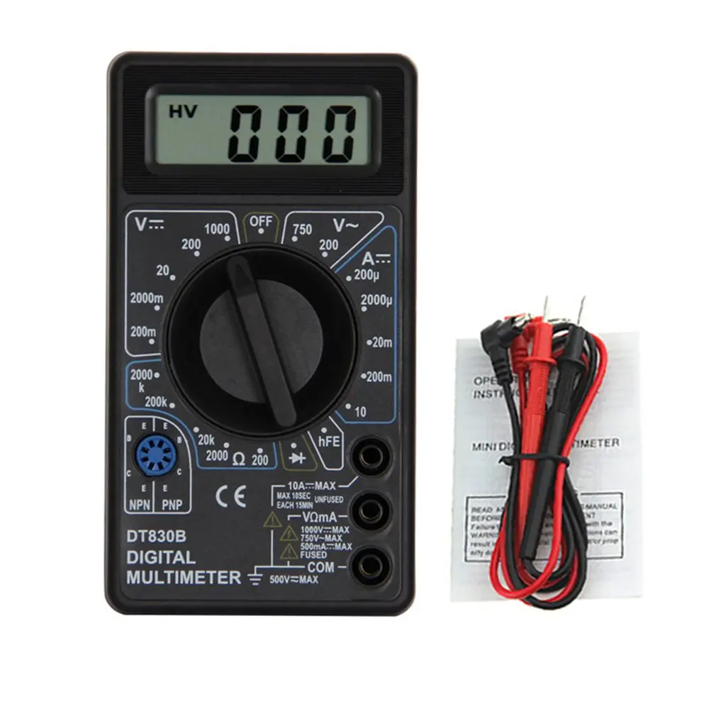 Dt830B Ac/Dc ЖК-дисплей Цифровой мультиметр 750/1000V Вольтметр Амперметр Ом тестер