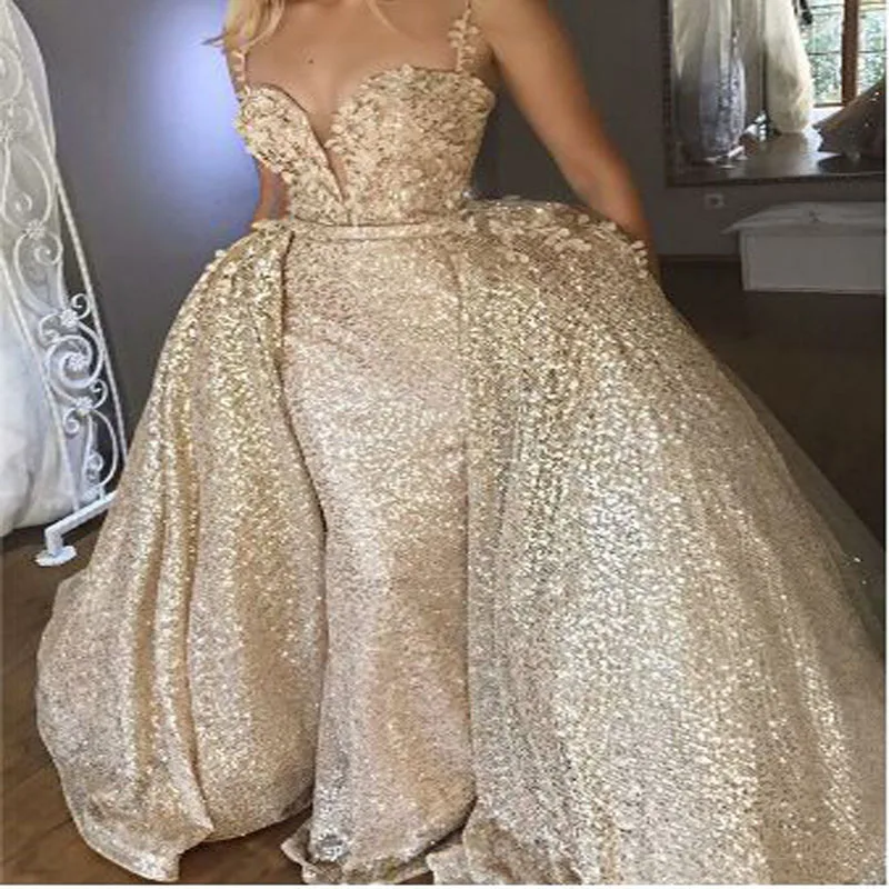 

Sparkle Appliques Sequined Spaghetti Strap Mermaid Evening Dresses Simple Sweetheart Neck Sleeveless Prom Gown robe de soiree