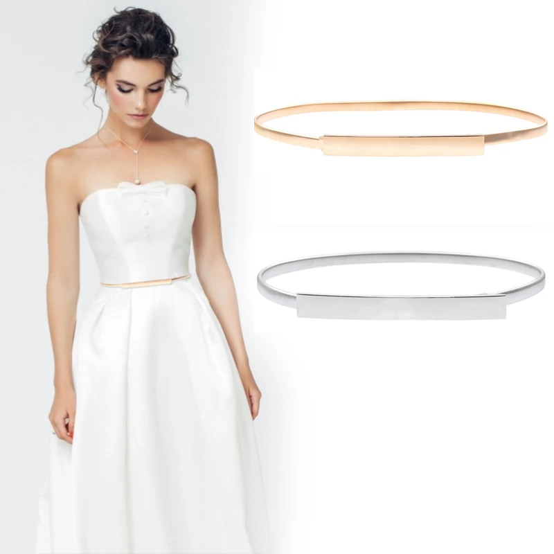 slim belt for women Gold Silver Belts For Women Dresses Elastic Stretch Female Waist Belts Metal Plate Thin Ladies Dress Belts pasek damski wide waist belts for dresses