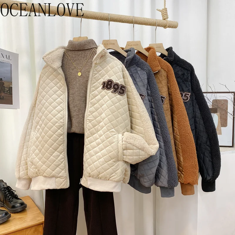 OCEANLOVE модная женская куртка Лоскутная овечья шерсть теплая парка пальто с