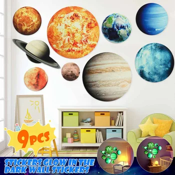 

Solar System Wall Stickers Glow In The Dark 9 Planets Mars Outer Space Decal Bedroom Dining Room Decor