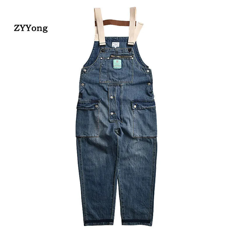 New 2020 Men's Overalls Multi Pockets Loose Denim Bib Pants Fashion Long Cargo Jeans Jumpsuits for Male Size M-XXL