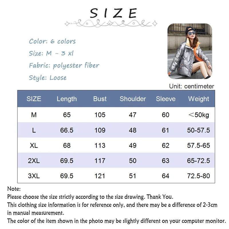 Women's Winter Jacket Parka Warm Silk Cotton Overcoat Woman Stand-Up Collar Down Cotton Casual Jacket Korean Loose Warm Coat
