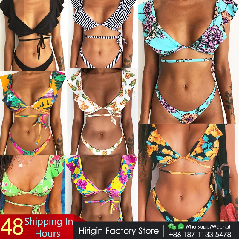 2019 новинка платье с цветочным рисунком бикини набор Для женщин оборками Цветной