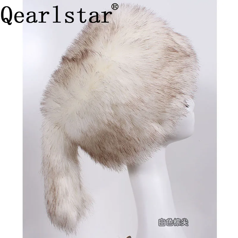 Qearlstar Мужские Женские меховые шапки утепленные меховые шапки из искусственного меха на плоской подошве зимние русские повседневные роскошные шапки skullies beanie WME12