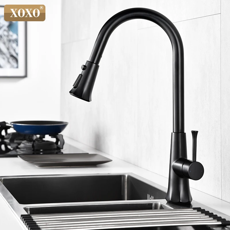 

XOXO Kitchen Faucet Pull Out Three types of water Spout Kitchen Sink Mixer Tap with Stream Sprayer Head Black Kitchen Tap 83040