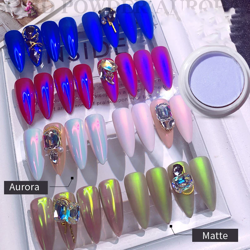 Nail Glitter Mirror Aurora Neon Powders Dust Chameleon Nail Art Chrome Pigment Dipping Powder Decoration 1g/box