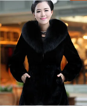 

Factory direct fox fur collar rabbit whole leather coat long sleeve section ladies