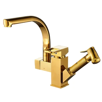 

Brass Polished Silver Kitchen Faucets Pull Out Swivel Basin Faucet Sprayer Single Handle Single Hole Mixer Taps Hot Cold Water
