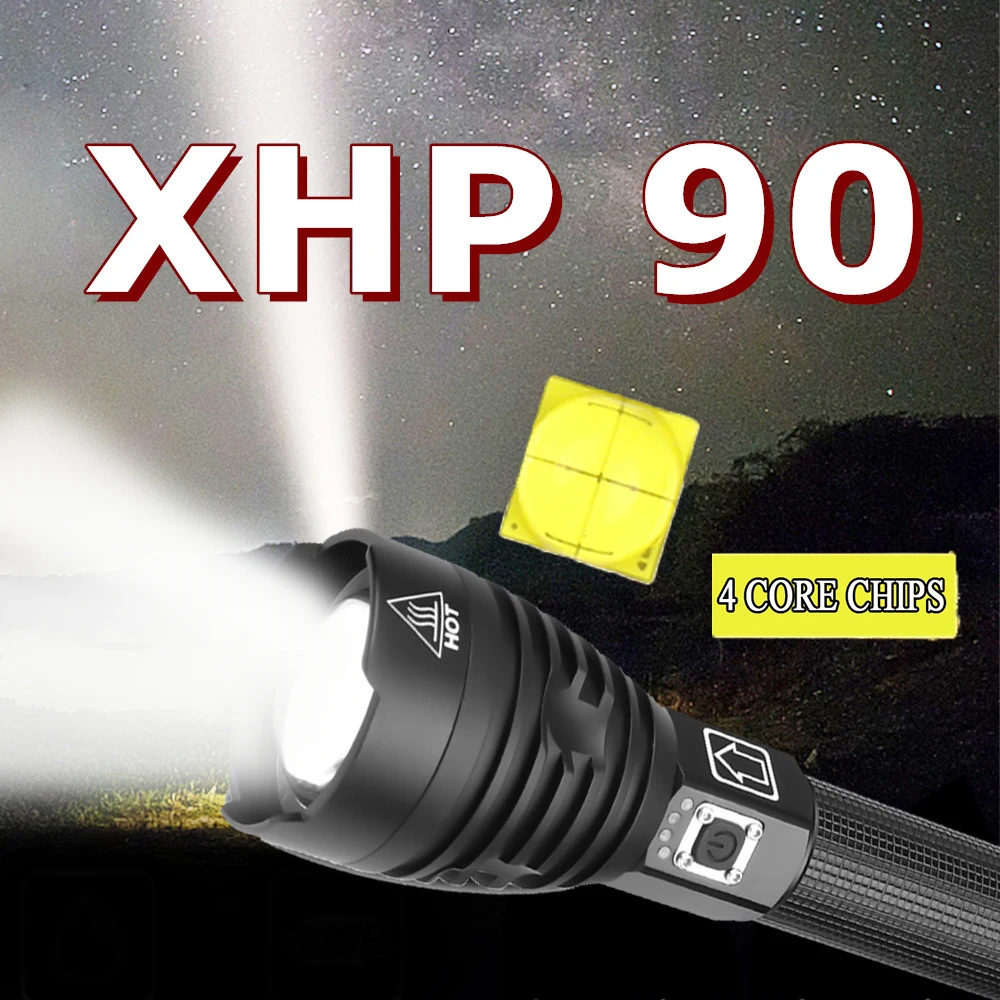 Самый мощный светодиодный фонарь XHP90, яркий фонарь с зумом XHP70, перезаряжаемая USB лампа 18650 26650 для кемпинга