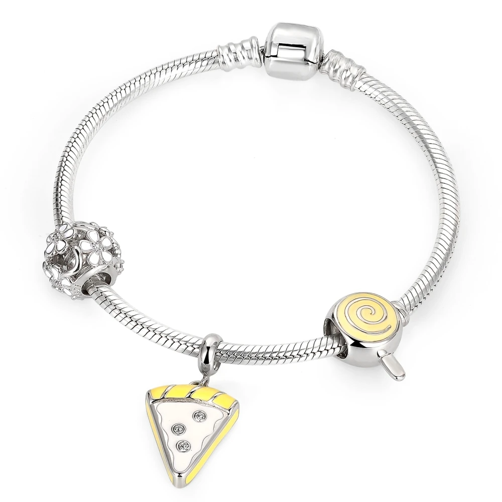 STEP FORWARD 925 Sterling Silver Cheese Charms Fit European Bracelet Pizza Charm Bangles For Women Silver Jewelry