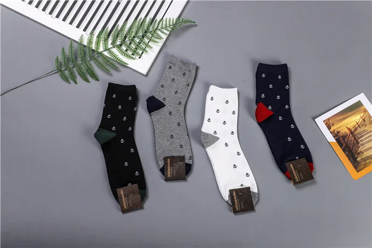 Корейские мужские носки с якорем, компрессионные теплые хлопковые носки в стиле Харадзюку, Повседневная модная забавная уличная одежда, мужской носок Skarpetki, зимние