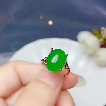 

SHILOVEM 925 silver natural green chalcedony Rings classic wholesale open ring Fine gift party new plant 9*11mm bj0911003agys