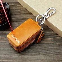 Индивидуальный чехол для ключей, гравировка имени, натуральная кожа, винтажная сумка для ключей автомобиля с ПВХ окном