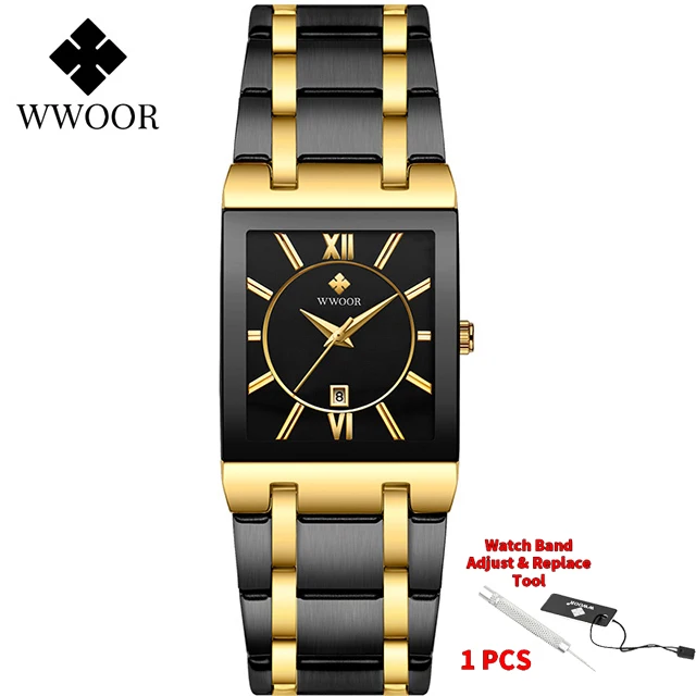 Relogio Masculino WWOOR Gold Black Watch Men Quartz Waterproof Wrist Watch For Men Fashion Square Casual Clock Male Dropshipping 
