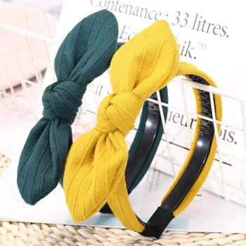 

Haimeikang Solid Color Striped Bezel Headband Women New Head Hoop Headdress Bow Toothed Non-slip Headwear Hair Accessories