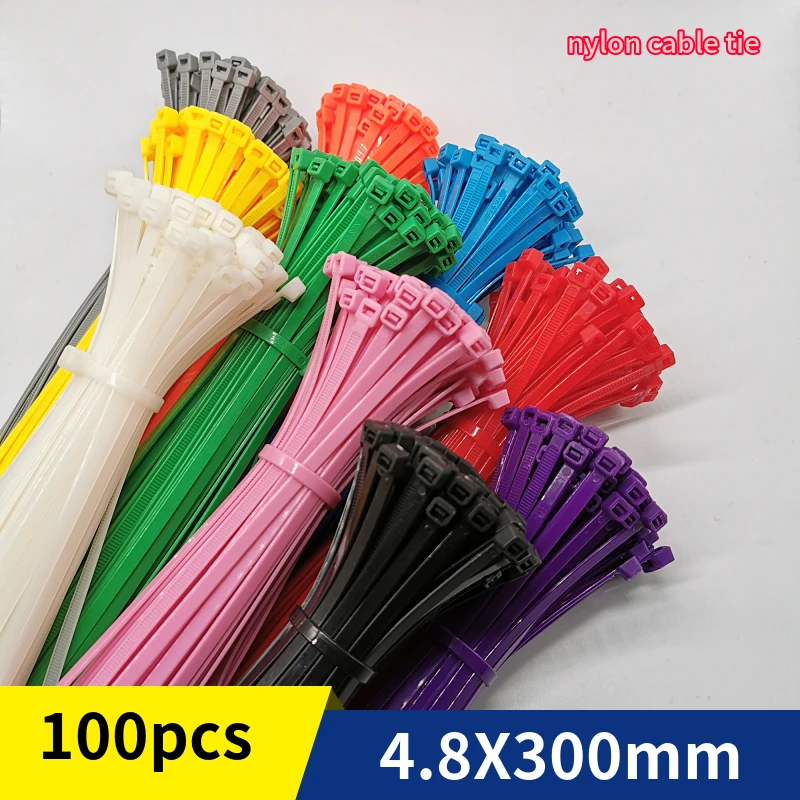 

Self-locking plastic nylon cable tie 100 PCS color 5X300 cable tie fixing ring cable tie zipper tape, nylon cable tie