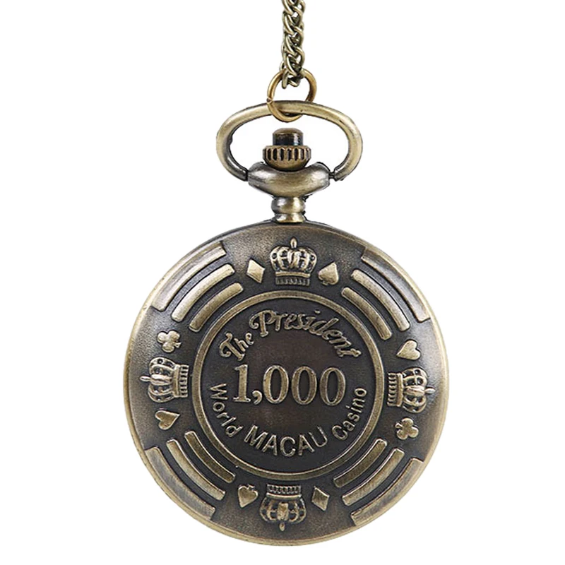 

Classical large double embossed chip pattern bronze punk pocket watch