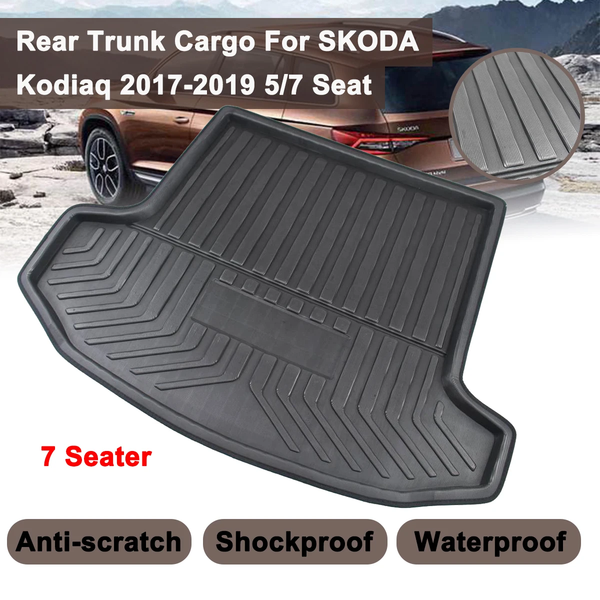 

Matt Mat Floor Carpet Kick Pad Car Cargo Liner Boot Tray Rear Trunk Cover For SKODA Kodiaq 5/7 Seat Seater 2017 2018 2019