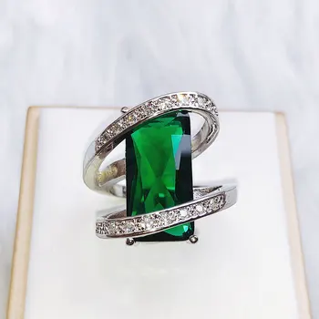 

Fashion Rectangular Green Zircon Ring Noble and Elegant Women's and Women's Jewelry Send Mom Mother's Day Gift Free Shipping