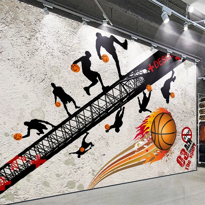 

Custom 3D Wallpaper Retro Nostalgia Sports Fitness Basketball Gym Backround Wall Covering Creative Cement Wall Papel De Parede