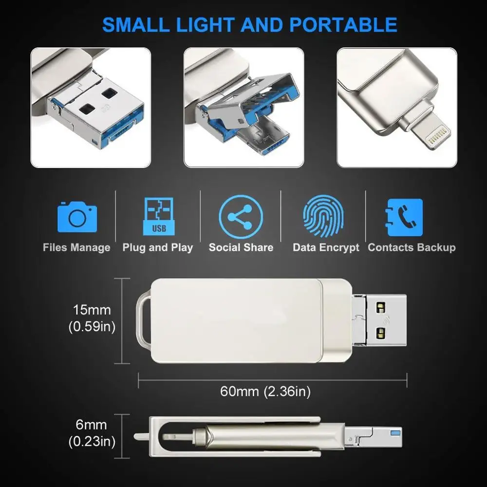 USB флеш-накопитель для iPhone 64GB 3-в-1 OTG скачок Привод флэш-накопители внешний Micro USB устройство чтения карт памяти флеш-накопитель флэш-накопитель USB флэш-память 3,0